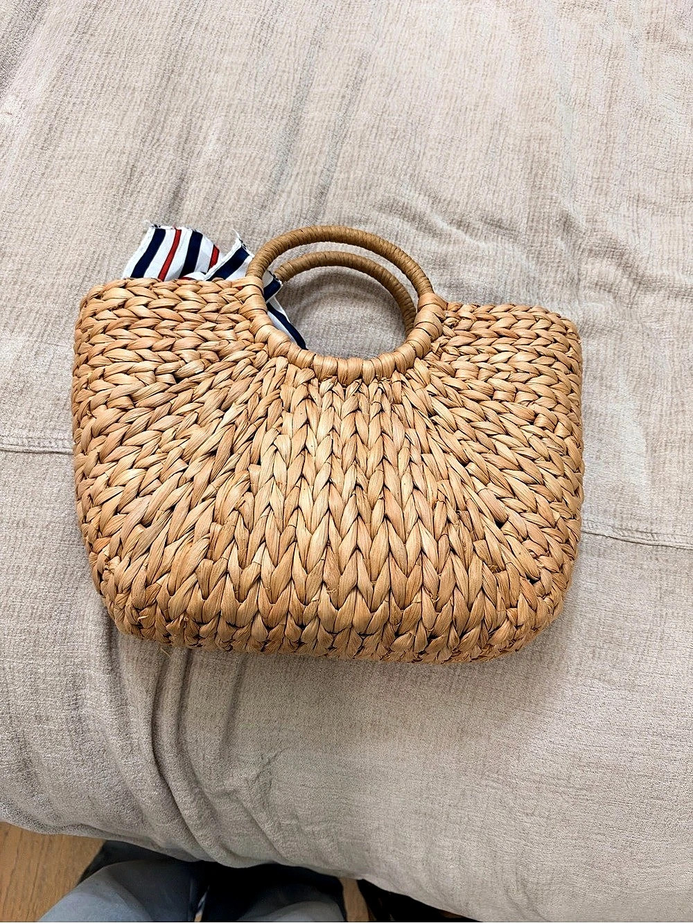 Woven Straw Tote in Brown & Red Like New